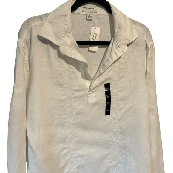 Banana Republic White 100% Linen Long Sleeve Shirt Tunic - Picture 5 of 13